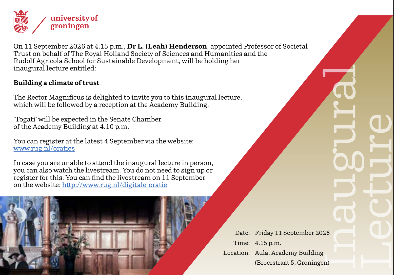 Inaugural Lecture by Dr. Leah Henderson, SOCION researcher, on the 11 of September at the University of Groningen
